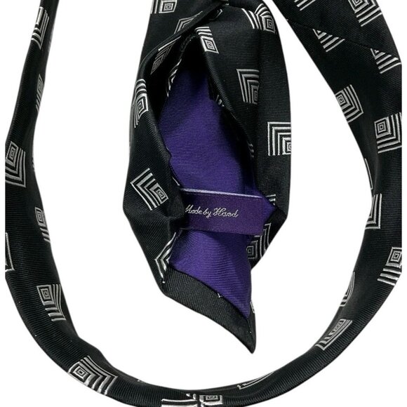 RALPH LAUREN PURPLE LABEL 7Fold Men's Silk Tie LUXURY Black Geometric W:3.5" EUC - Picture 3 of 6